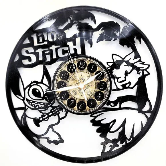 Lilo & Stitch Vinyl Record Wall Clock – Handmade Disney Inspired Wall Art