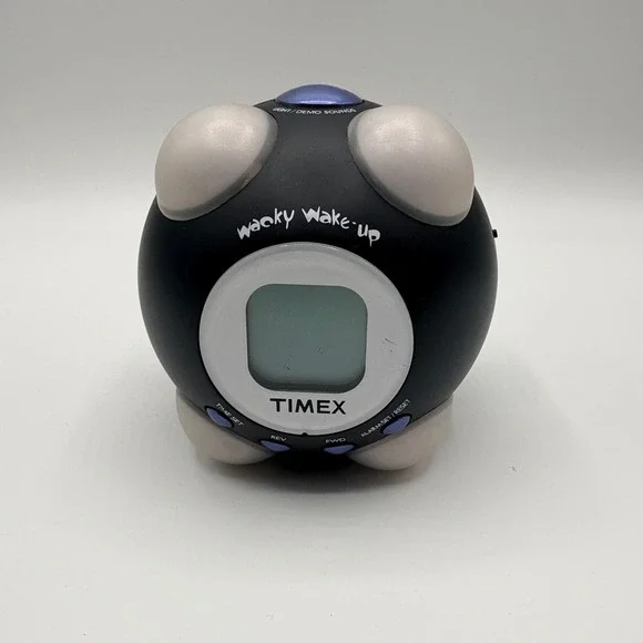 Timex Alarm Clock T156B Wacky Wake-up Talking Vibrating WORKS (some corrosion)