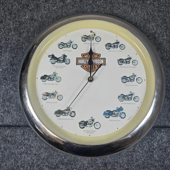 Harley Davidson Motorcycle Clock Wall Decor Chrome Bezel‎ Working Batteries 2006