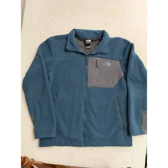 The North Face Men's M‎ Full Zip Sherpa Fleece Lined Soft Shell Jacket Blue Gray