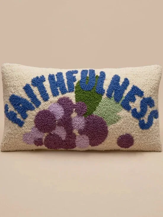 Fruit of the Spirit Hand Tufted Throw Pillow Faithfulness Grapes Bible Scripture
