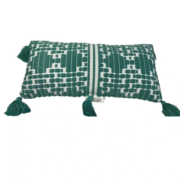Threshold Teal White‎ Geometric Tassel Lumbar Pillow Cover 10x20 Accent Pillow
