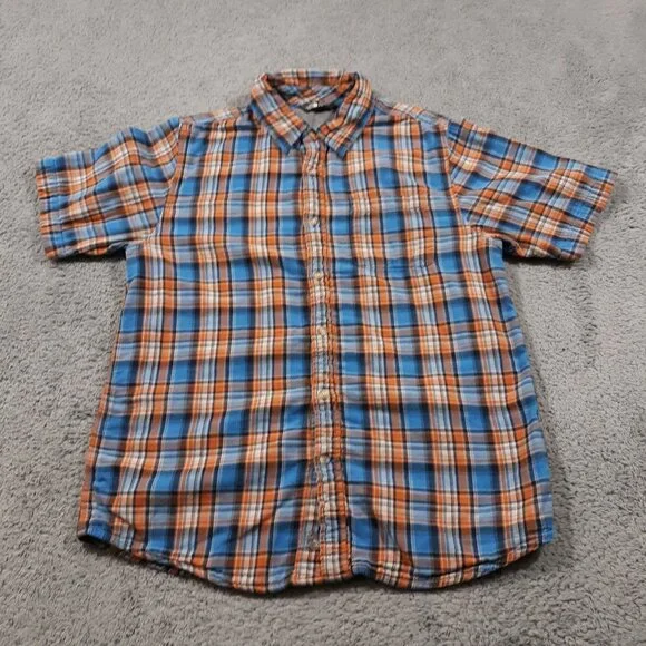 The North Face Short Sleeve Flannel Shirt Mens Medium Blue Plaid Outdoor‎ Hiking