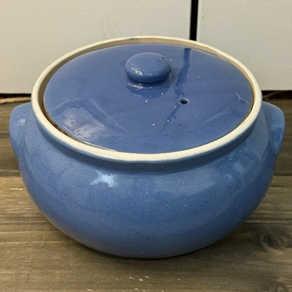 Uhl Pottery Blue # 529 Covered Casserole Bean Pot Stamped‎