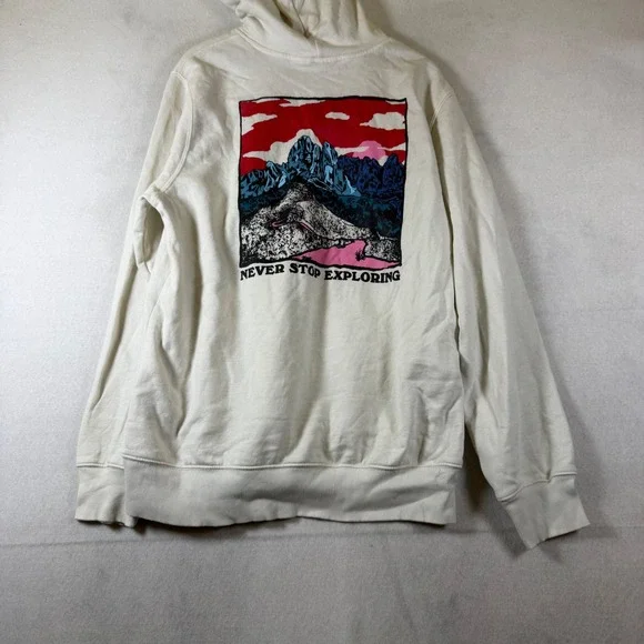 The North Face Mens Cream Never Stop Exploring Mountain Graphic Hoodie Large