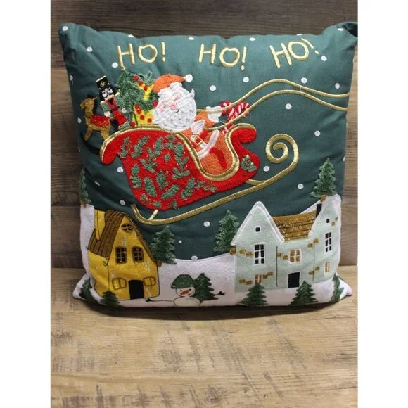 Embroidered Santa snowman Christmas holiday accent throw pillow home‎ decor