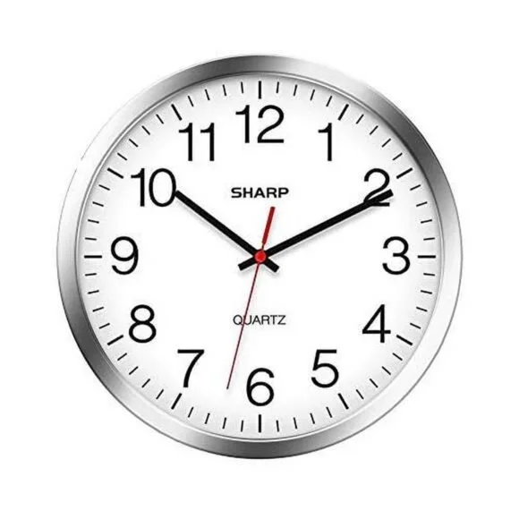SHARP Wall Clock Silver/Chrome, Silent Non Ticking 10 Inch Quality Quartz