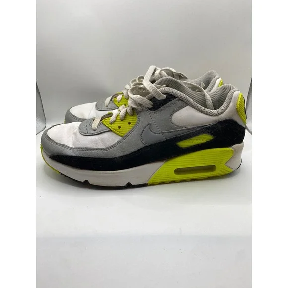 Kids Nike Air Max 90 Sneakers White Gray Neon Yellow Green Size 7Y‎