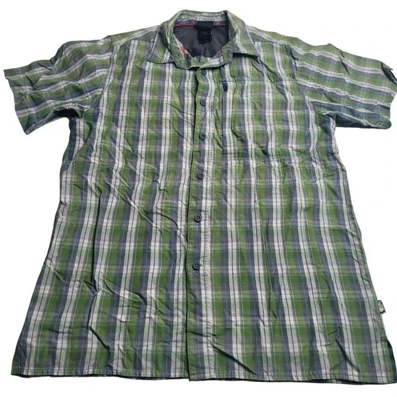 The North Face Short Sleeve Button Down Shirt Green Plaid Men's Size Medium M