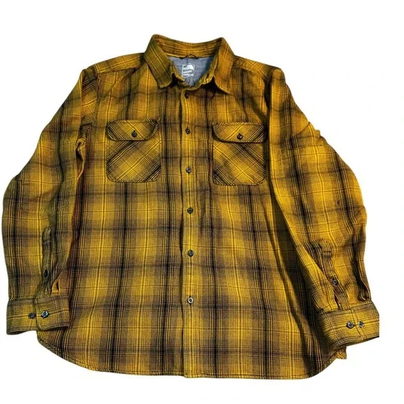 The North Face Men's XL‎ Yellow Plaid Flannel Shirt 100% Cotton Button