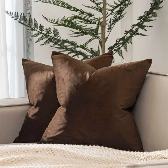 Set of 2, 16x16 Inch, Decorative Pillow Covers (Brown Velvet)