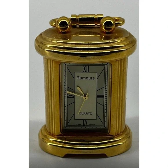 Vintage Rumours Quartz Mini Clock Miniature Gold Tone Japan MVT Ribbed‎ Accents