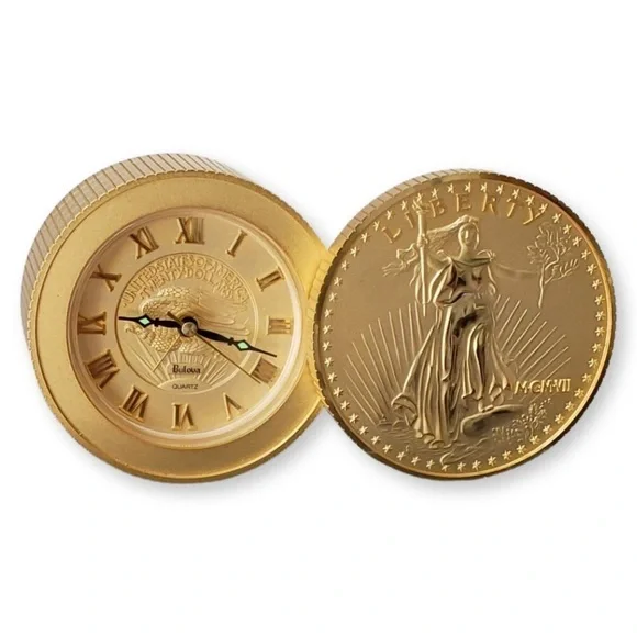 BULOVA Walking Liberty Gold Coin Desk Alarm Clock Americana Collection B0675