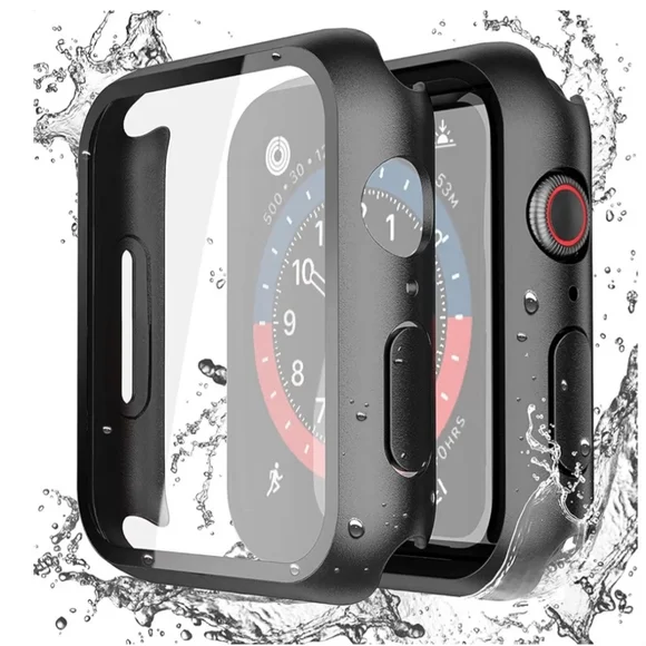 Apple Watch Screen Protectors 44mm Set Of 2 Waterproof Black Tempered Glass