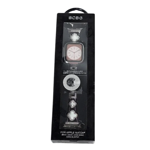 BCBG Silver Tone Clover Apple Watch Band Adjustable 38/40/41 MM
