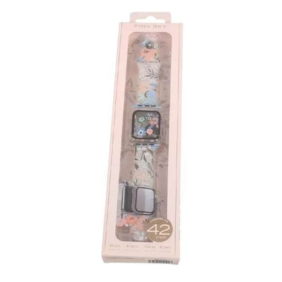 Pink Sky Floral Apple Watch Band & Clear Bumper 42mm