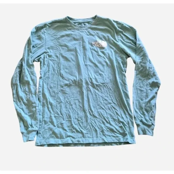 The North Face Mens Small‎ Long Sleeve Graphic T-Shirt Aqua Blue