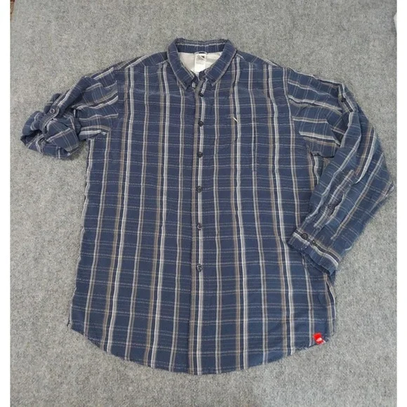 The North Face Shirt Mens XL‎ Blue Plaid Roll Tab Sleeve Outdoor Hiking Utility