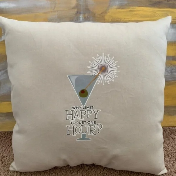 Cream Accent Pillow with Cocktail and Floral Design