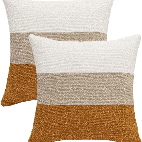 Vuty Decorative Textured Boucle Pillow Covers 20 X 20, Cream/Khaki/Orange Brown