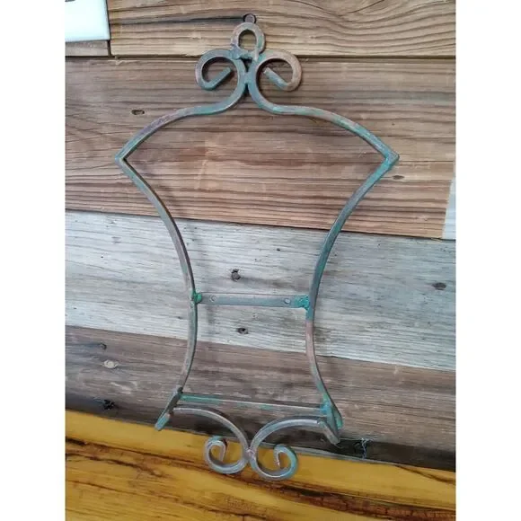 vintage copper iron farmhouse apothecary kitchen plate hanging utensil wall rack
