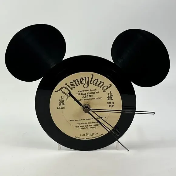 Vtg Disneyland Aesop Record Mickey Mouse Wall Clock Handmade Vinyl Art 9