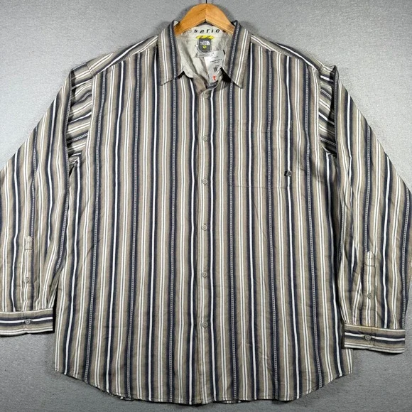 The North Face Amalgam Flannel Long Sleeve Shirt Mens XXL Beige Stripe Button Up