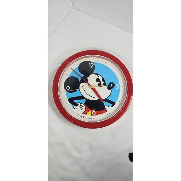 Disney Mickey Mouse Lorus Quartz Wall Clock‎ Red Frame Japan Tested & Works