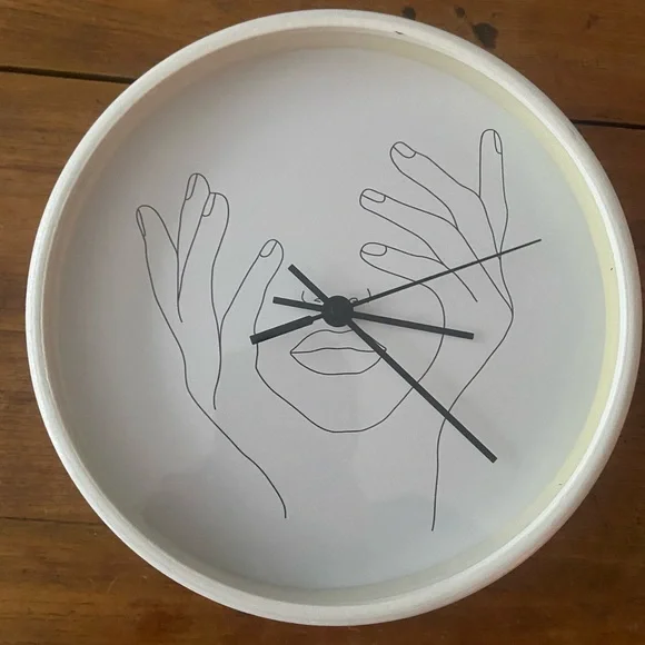 Cloudnola Face in Hands Modern Black and White Wall Clock- 10 inch