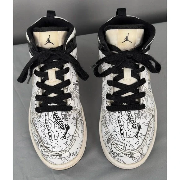 Jordan 1 Mid DIY Kids Shoes Black White Volt DC4098-100 Size 1Y