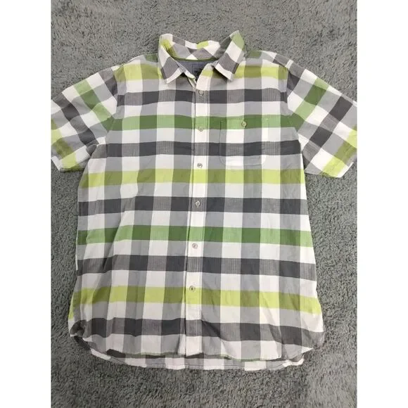 The North Face Men's Shirt XL Gray Yellow‎ Plaid Short Sleeve Button Up Outdoor