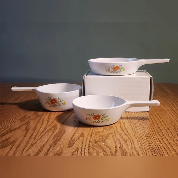Corning Ware Pots & Skillet Vintage RARE Set Of 3 DURABLE NONTOXIC