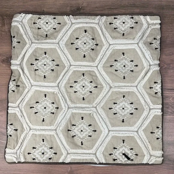 Pottery Barn Embroidered Accent Pillow Cover Geometric Farmhouse Decor 18x18