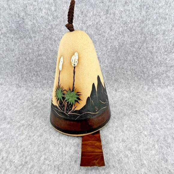 Southwest Wind Chime Roadrunner Hanging Bell Ceramic Western Desert Cactus