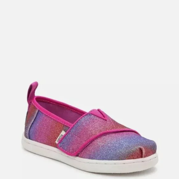 TOMS BABY GIRLS ALPARGATA SLIP-ON SHOES Pink and Purple shimmer SIZE: 6 TODDLER