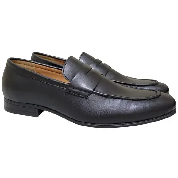 Alfani Men Slip On Penny Loafers Parkerr Size US 9.5M Black Smooth Faux Leather