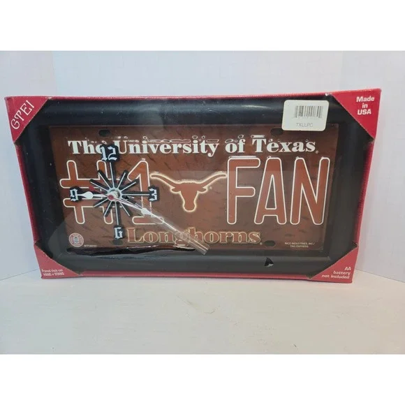 University of Texas Longhorns NCAA #1 Fan Quartz License Plate Clock New