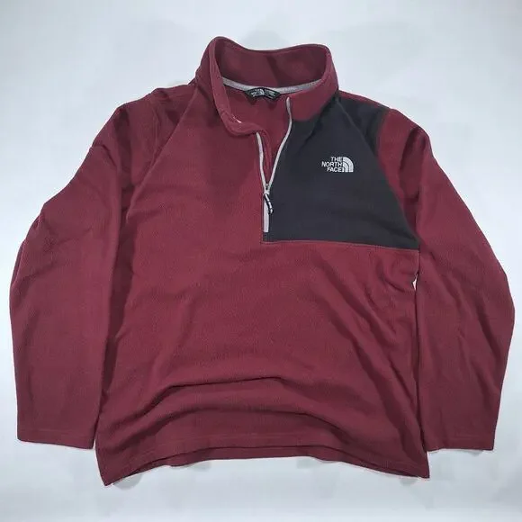 The North Face Sweatshirt Mens XL Red Maroon Fleece Pullover 1/4 Zip Long Sleeve