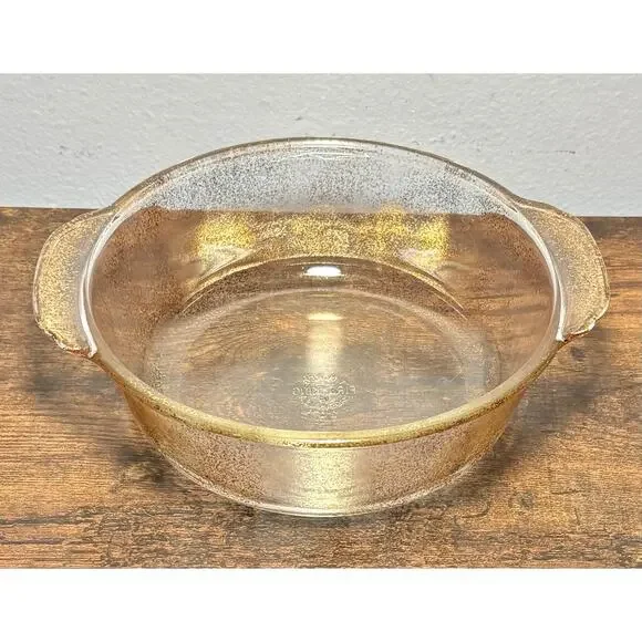 Vintage Fire King Clear Gold Speckled 2Qt Casserole Dish Made in USA