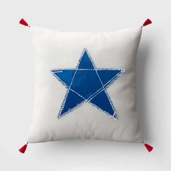 Threshold Star Throw Pillow With Red Tassels 18x18