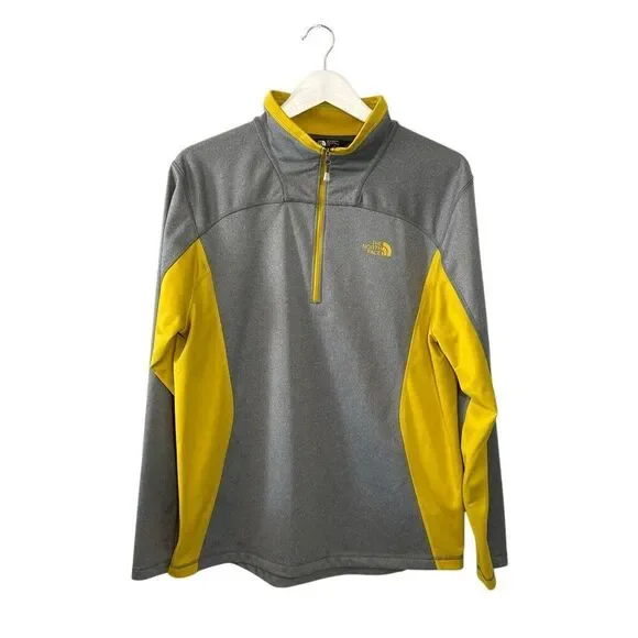 The North Face gray and chartreuse yellow 1/4 zip pullover - L