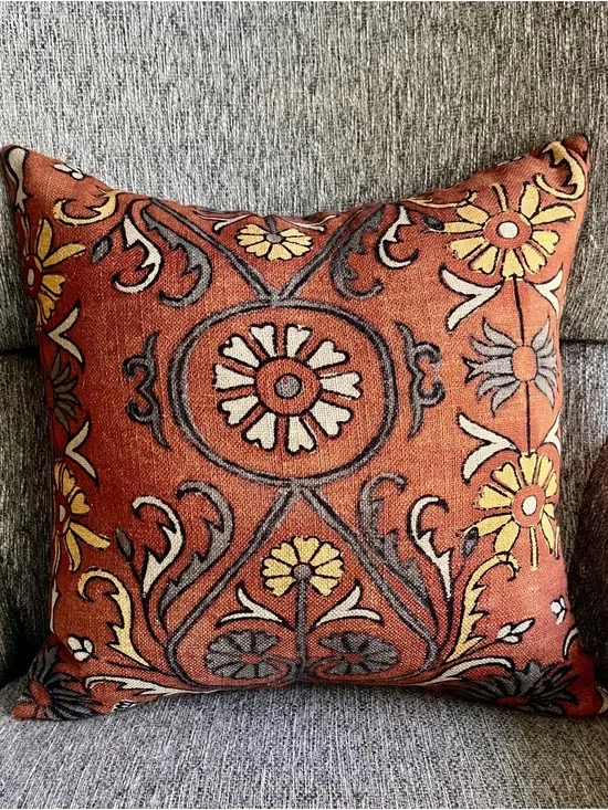 1 Rust Floral Decorative Throw Pillow Cover - Unbranded