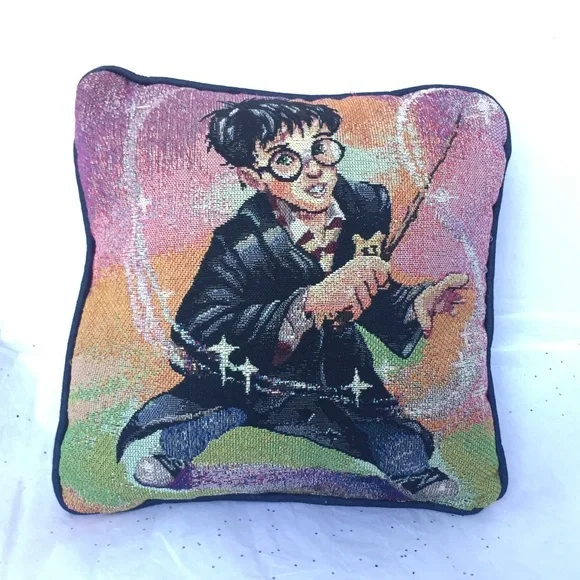 Harry Potter Wizard Wand Vintage Square Throw Pillow 12 x 12 Needlepoint design.