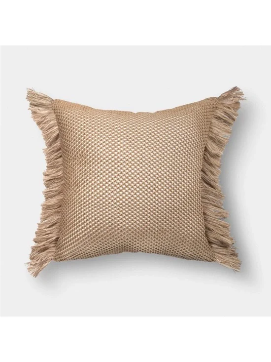Square Crochet Outdoor Throw Pillow Threshold Boho Beach Chic Cottage Fringe