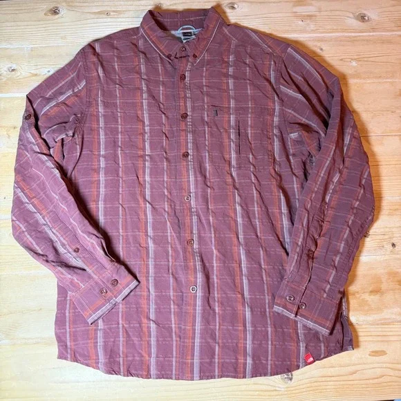 The North Face Mens Plaid Long Sleeve Button Down‎ Shirt Maroon DG857121 Large