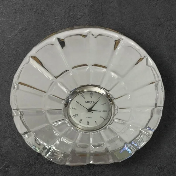 1980s Mikasa Crystal Mantle or Desk Clock