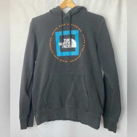 The North Face Men's Geo NSE Hoodie in TNF Black Harbor Blue / Orange Logo S
