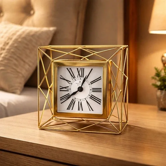 Vintage MCM 49 Bond Street London Desk/Mantel/Tabletop Clock Gold Metallic WORKS