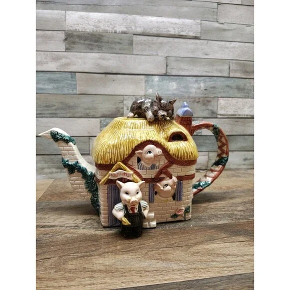 Fitz & Floyd Teapot Collectible Fables & Fairytales THREE LITTLE PIGS #792/1500