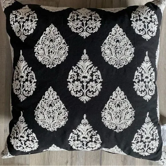 Dream Home NY Embroidered Medallion Black and White Decorative Pillow